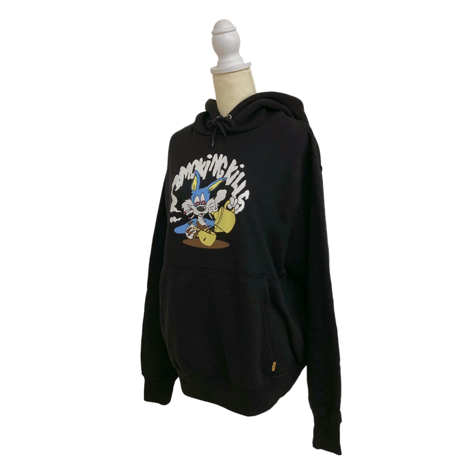 FR2 パーカー 長袖 キャラプリント マフポケット ユニセックス ブラック