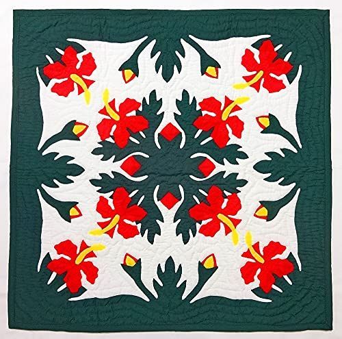 ハワイアンキルトタペストリー・カラーの花 ハワイアンキルトタペストリー/レッドハイビスカスMC