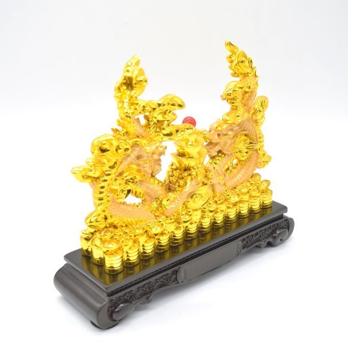 龍 黒 樹脂製置物 台座付き 如意宝珠 22cm