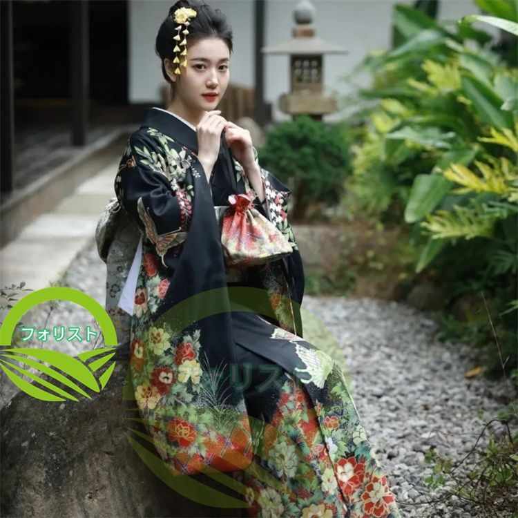 未使用】黒色浴衣 美し 帯なし