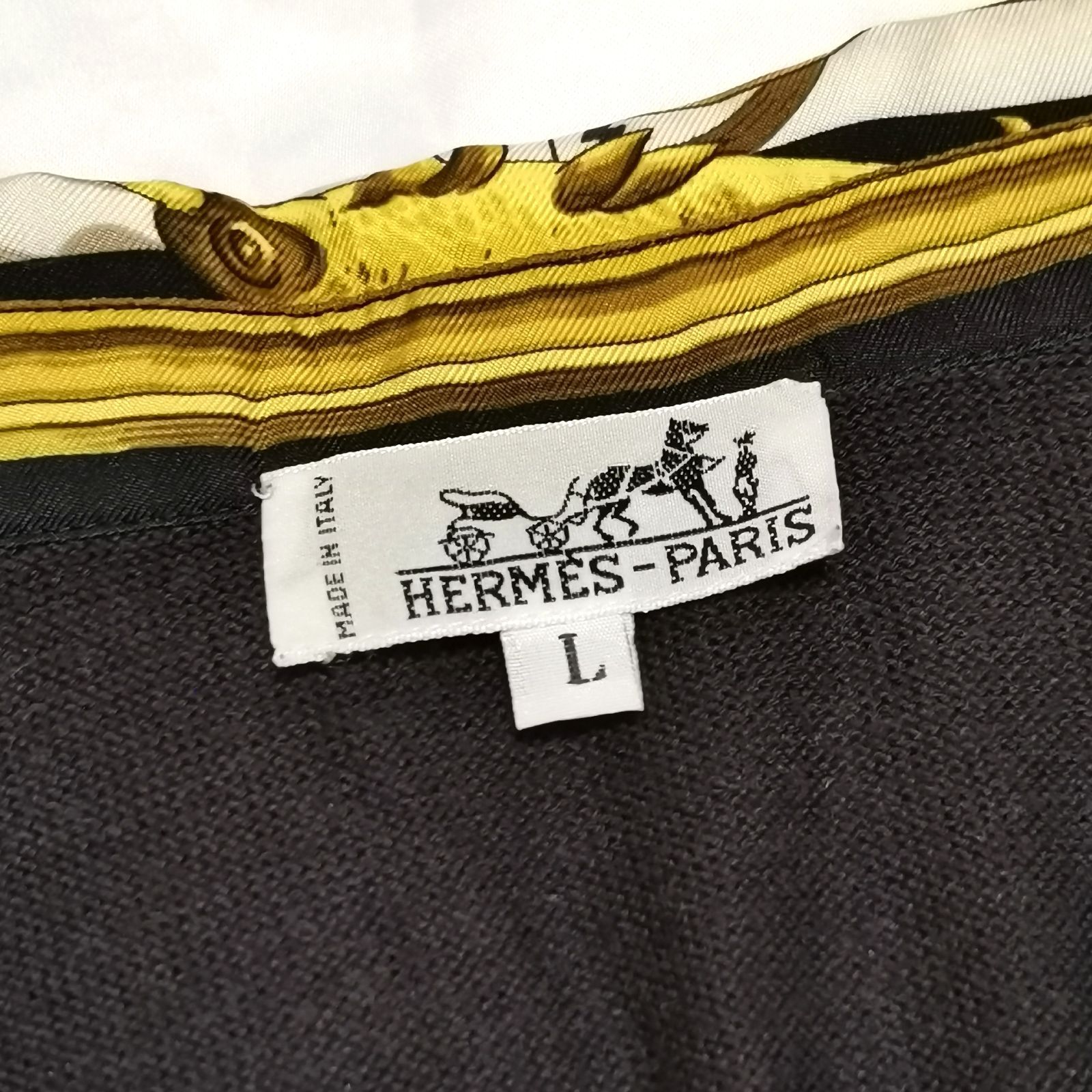 『HERMES』エルメス (L) 総柄ニット切替ポロシャツ HERMES エルメス 長袖 ポロシャツ コットン シルク L ニット