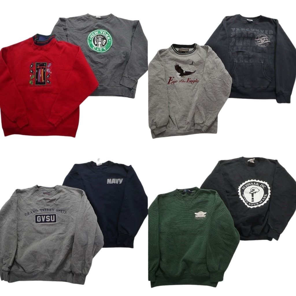 古着卸 まとめ売り カラー スウェット 8枚セット (メンズ M ) パロディ NAVY モックネック ワンポイント ディズニー 中古 古着 MY6551