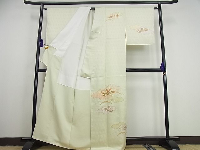 平和屋1□極上 皇室献上作家 藤井寛 訪問着 駒刺繍 雲重ね雪芝文 金彩