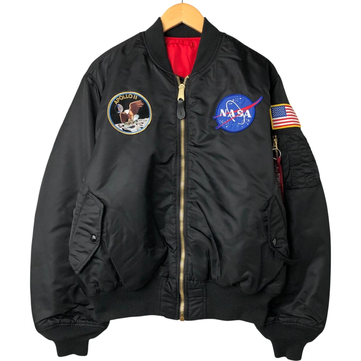 古着 民間品 アルファ ALPHA MA-1タイプ NASA ナサ 中綿入り ミリタリー フライトジャケット XLARGE メンズXL相当|eaa549513