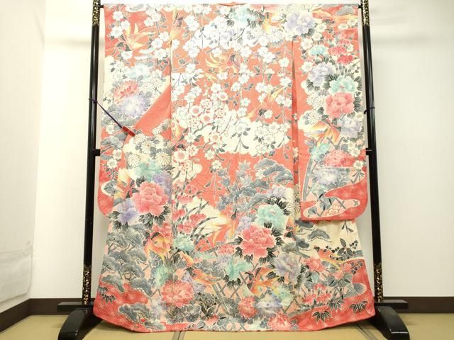 平和屋着物○名門 藤娘きぬたや・総絞り 振袖 総絞り 花鳥文 正絹 逸品  