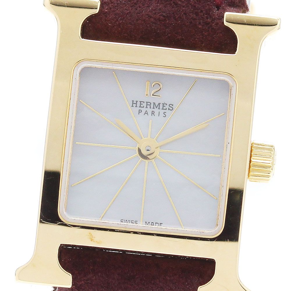エルメス HERMES HH1.185 Hウォッチ ミニ K18YG シェル文字盤 クォーツ  