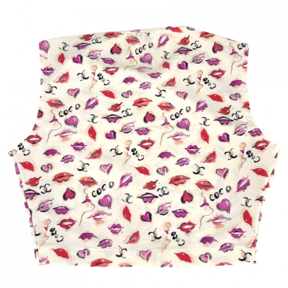 在庫一掃 シャネル タンクトップ レディース クロップド丈 水着 スイムウェア マイヨ ハート ココマーク トップス CHANEL 36 ベージュ レッド 赤 ナイロン スパンデックス 夏 品