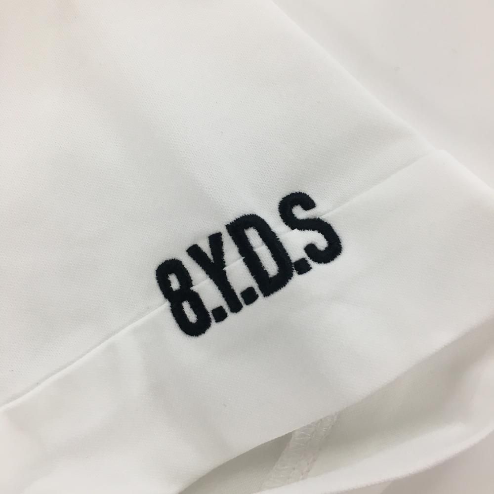 8YARDS ハチヤーズ　ゴルフ　ポロシャツ　サイズS ホワイト　ブラックライン 超美品】ハチヤーズ 半袖ポロシャツ 白×黒 袖ロゴ刺しゅう