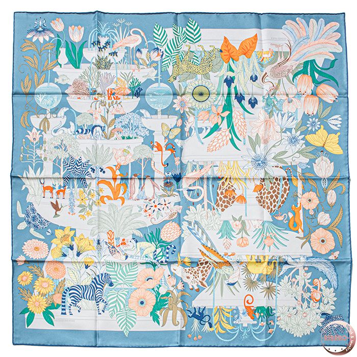HERMES エルメス カレ90 Precious Paradise プレシャス パラダイス 004094A 07 スカーフ ブルー マルチ