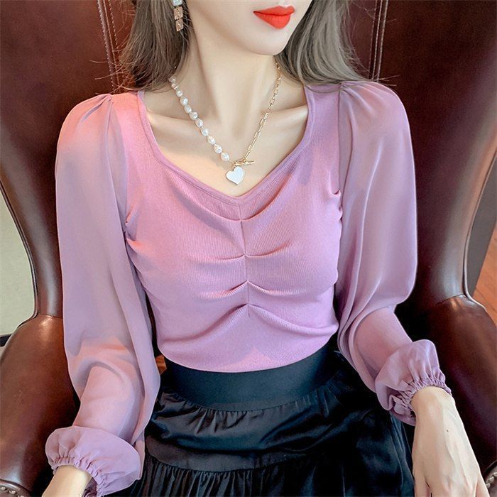 シアーブラウス シフォン 長袖シャツ ブラウス シフォンシャツ