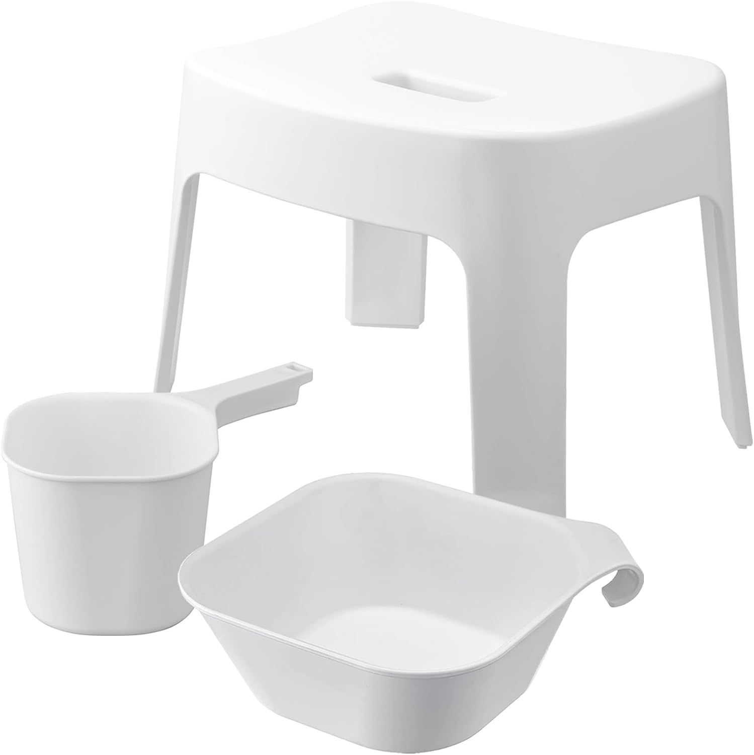 マグネット風呂イス 座面高25cm マグネット-引っ掛け湯おけ マグネット手おけ 3点セット tower お風呂 バスルーム 浮かせる収納 ホワイト 6925 5378 3607