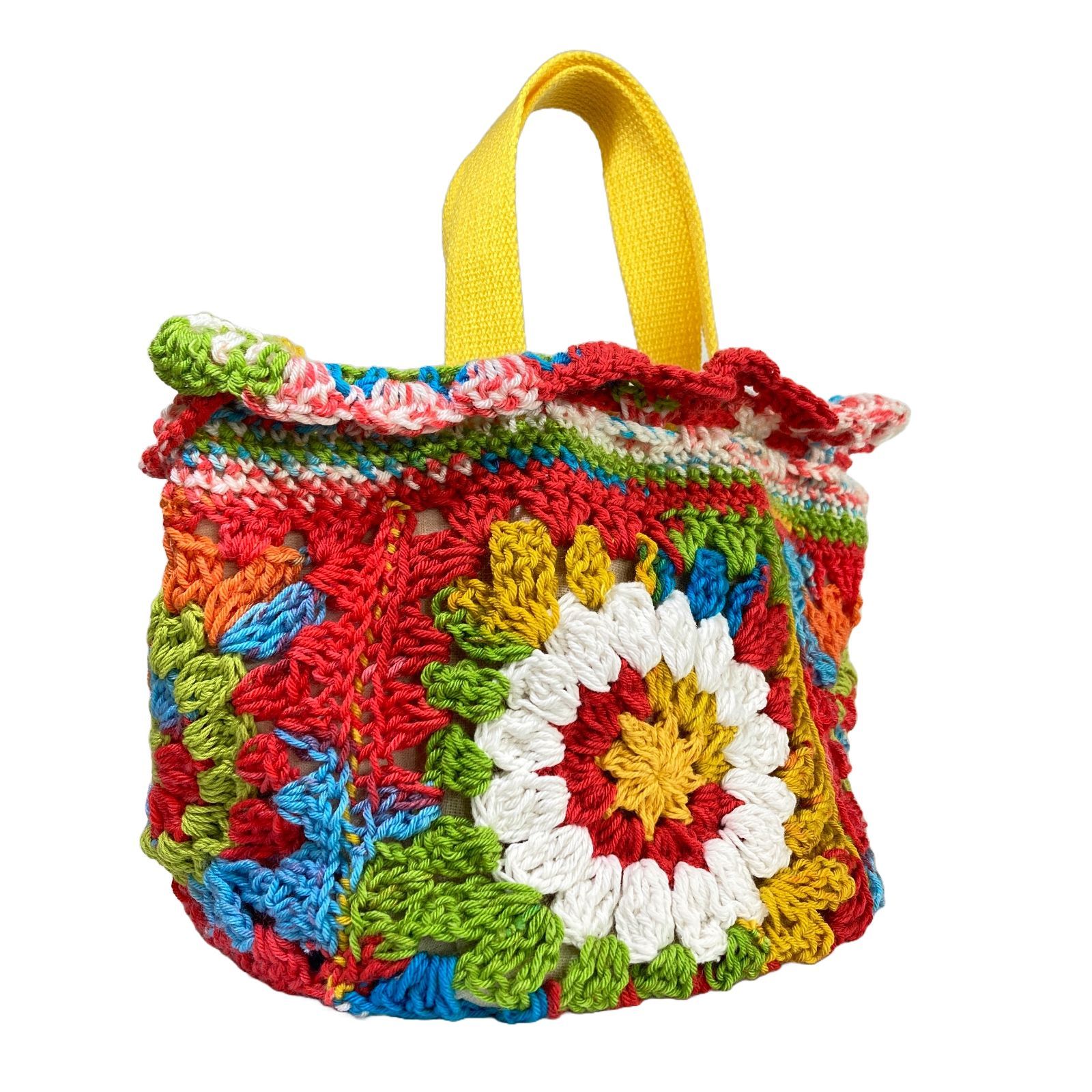 かわいい手編みトートバッグ 巾着 新品 ハンドメイド リバーシブル  