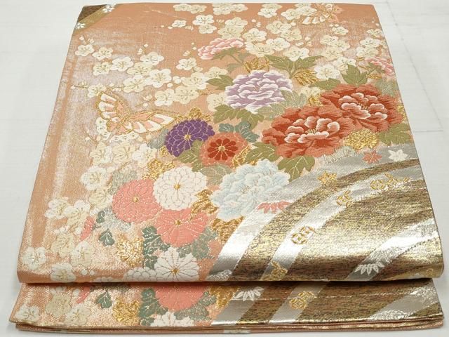 ◆694◆六通　袋帯　西陣　精華織物　華文　有職文様　正絹　着物帯　和装 袋帯 単品 正絹 六通柄 未使用 仕立て付 フォーマル 六通 西陣織