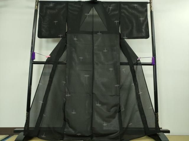 平和屋着物 上 夏物 絽芭蕉 小紋 縦絽 蜻蛉 トンボ 黒地 DZAA9160kh5