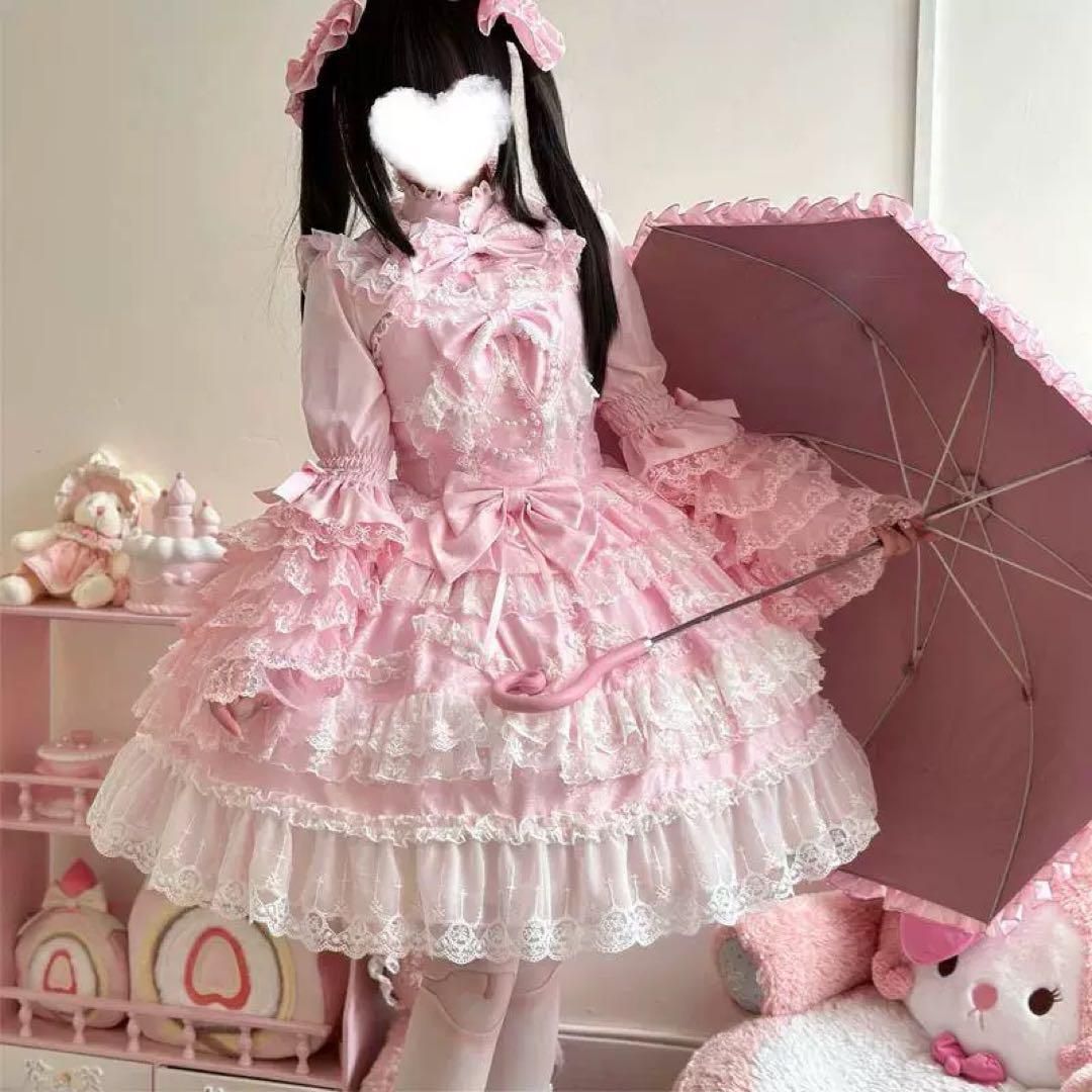 ロリcat春の桜 緑色　ロリータドレス　甘ロリ　ゴスロリ　ロリィタJSK　お姫様 ロリcat春の桜 緑色 ロリータドレス 甘ロリ ゴスロリ ロリィタ