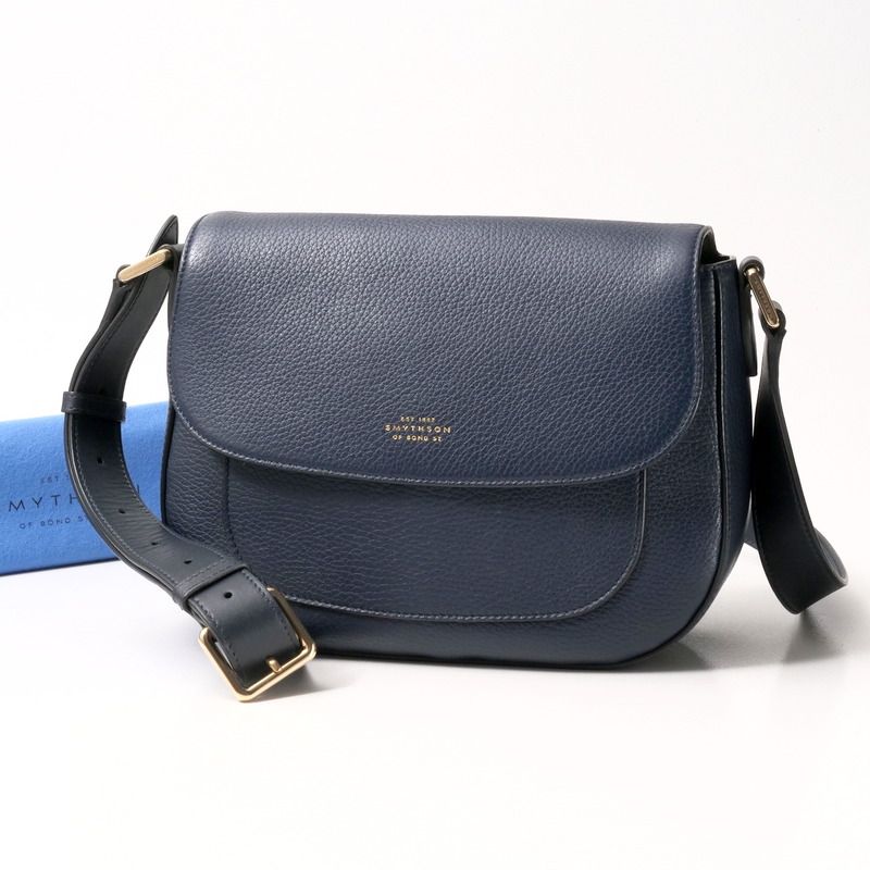 □美品□SMYTHSON スマイソン ショルダーバッグ レザー ネイビー 