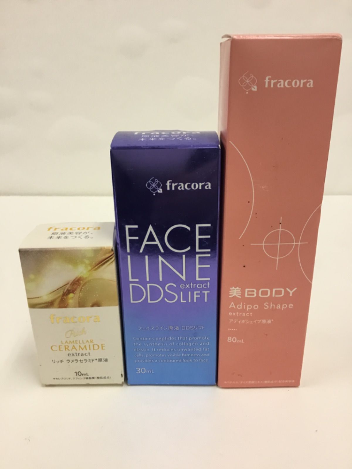 D351 fracora フラコラ リッチ ラメラセラミド原液 10ml + フェイスライン原液 DDSリフト 30ml + アディポシェイプ原液 80ml 3個セット