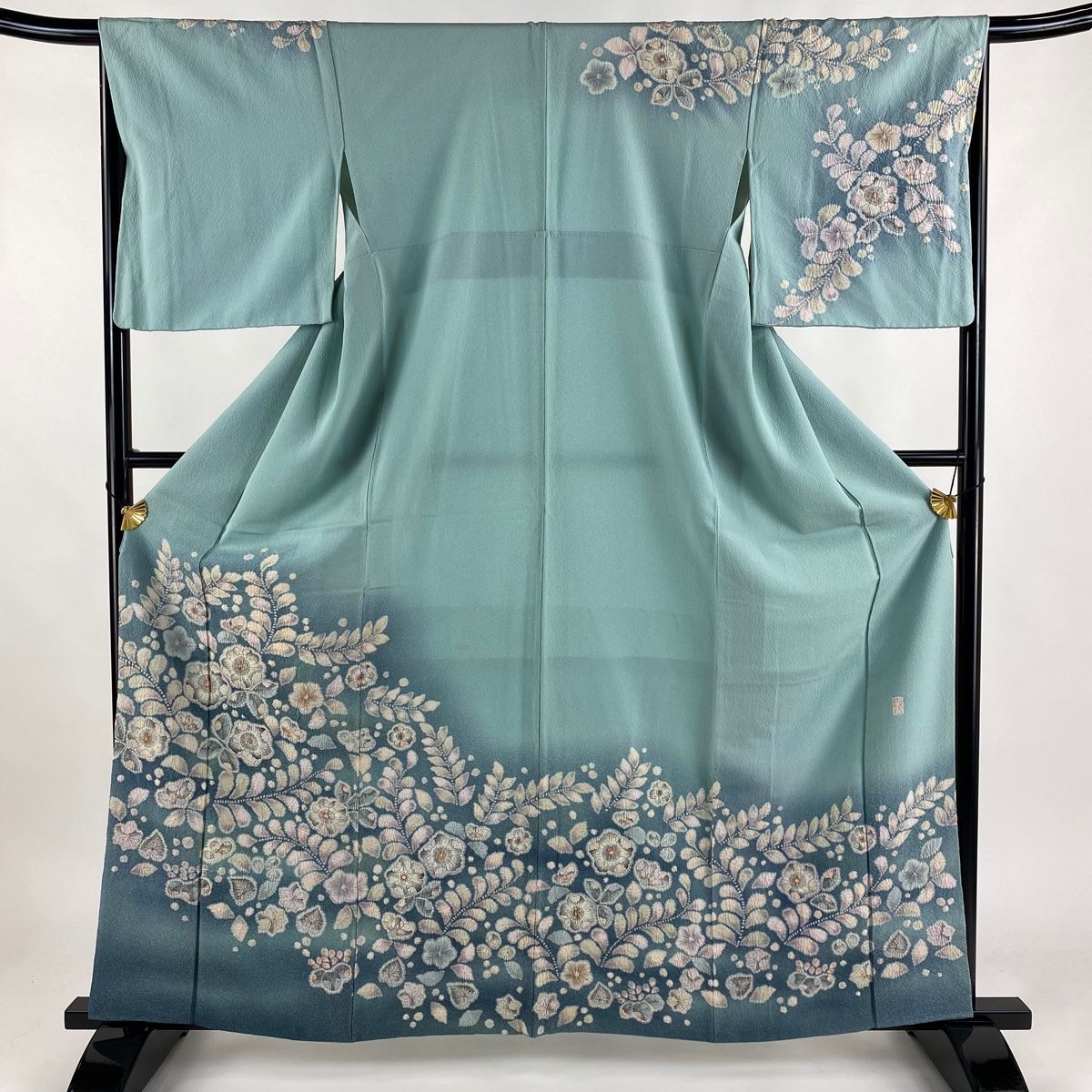 訪問着 身丈161.5cm 裄丈66.5cm M 袷 翠山工房 落款 辻が花 ぼかし 水色 正絹 名品