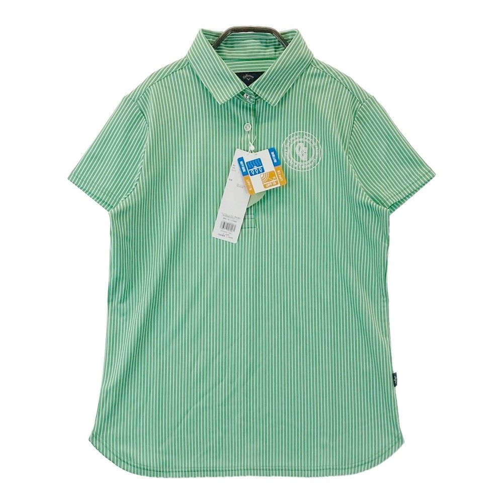 サイズ：L CALLAWAY キャロウェイ  半袖ポロシャツ ストライプ柄 グリーン系 [240101415283] ゴルフウェア レディース ストスト サイズ：L CALLAWAY キャロウェイ 半袖ポロシャツ ストライプ柄