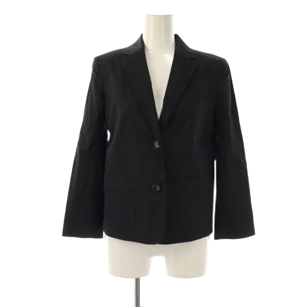 セオリー Theory 24SS GOOD CRUNCH W SHRKN PATCH UL WIDE CROP PANT T パンツスーツ セットアップ ジャケット ワイドパンツ リネン混 0 2 チャコールブラック ES OS