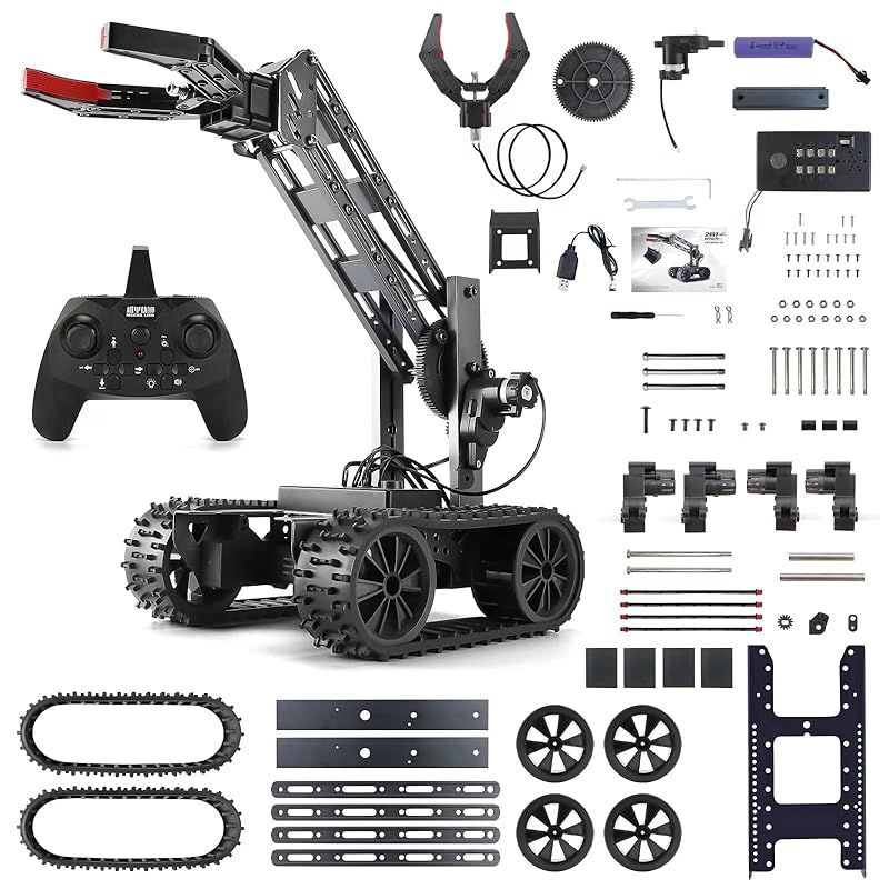 VANLINNY プログラミングロボット，DIY ロボットアームセット，アルミニウム合金材質，腕が自由に動け，四輪駆動，多地形対応(芝生，砂地，石道)，STEM科学教育，青少年と大人のプレゼント 0