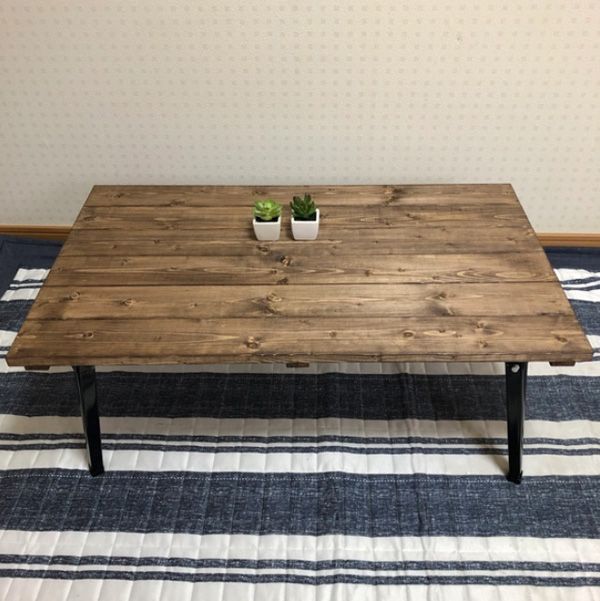 BIG 幅900㎜ ウォルナット アンティーク風 折りたたみ式ローテーブル カフェテーブル テーブル No.61