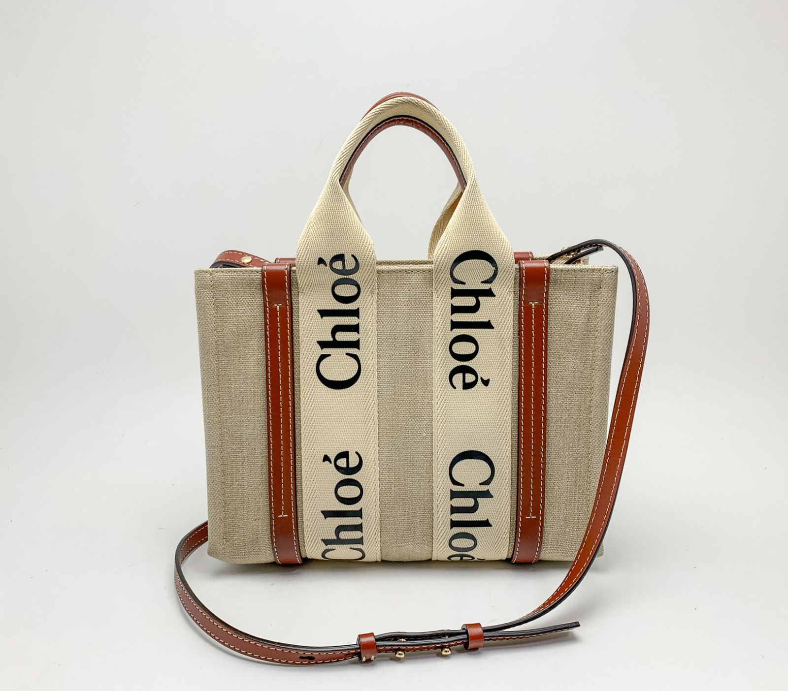 Chloe クロエ WOODYスモールトートバッグ White&Brown ホワイト 