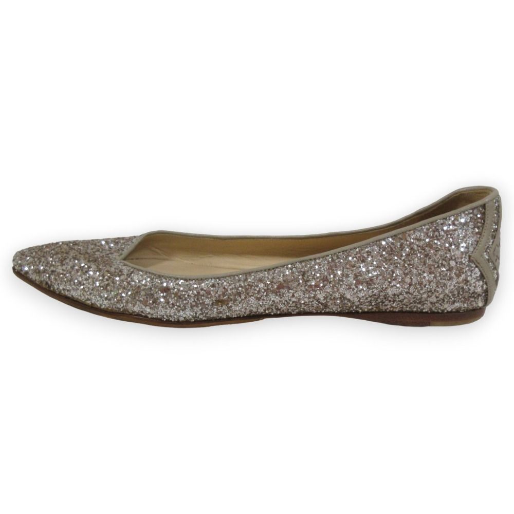 BOTTEGA VENETA ボッテガヴェネタ グリッター ポインテッドトゥ フラットパンプス サイズ38 約25 cm シルバーグレー レディース 古着