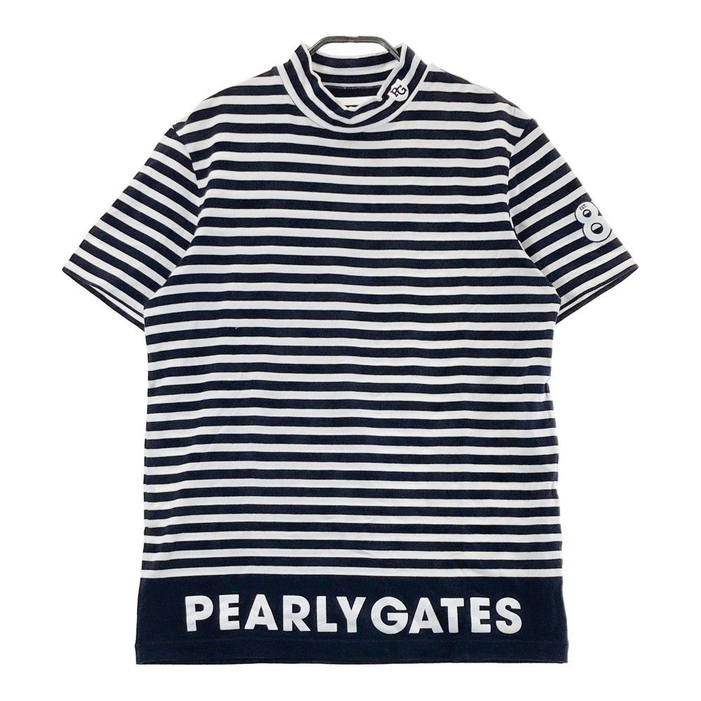 サイズ：6 PEARLY GATES パーリーゲイツ  半袖ハイネックTシャツ ボーダー ネイビー系 [240101450977] ゴルフウェア メンズ ストスト PEARLY GATES パーリーゲイツ ハイネック 半袖Tシャツ ボーダー