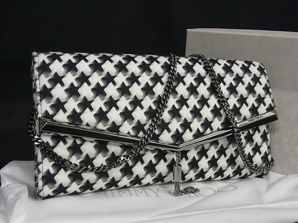 JIMMY CHOO ジミーチュウ エリシュ フェルト チェーン 2WAY クラッチ ショルダーバッグ ウォレット ホワイト系 FN1664