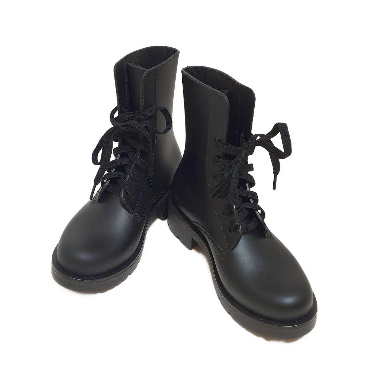 【目玉商品～超人気】，FABIO RUSCONI(ファビオルスコーニ) レインブーツ 36 レディース美品  - 黒 インソール取外し可/レースアップ 高齢者向け