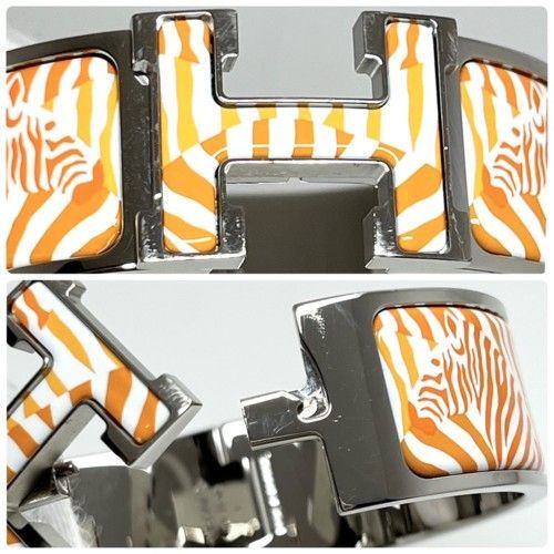 【極美品】エルメス Hバングル クリッククラック GM GP シルバー×オレンジ HERMES エルメス クリック・クラックH シマウマ シルバー