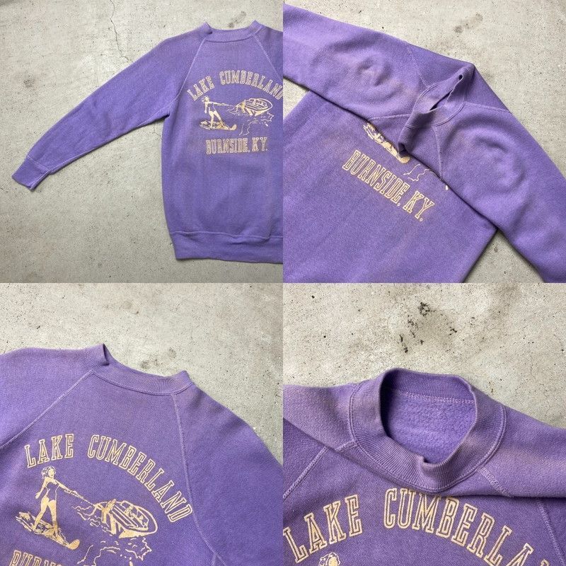 60年代 フロッキープリント ラグランスウェットシャツ 脇下ガゼット