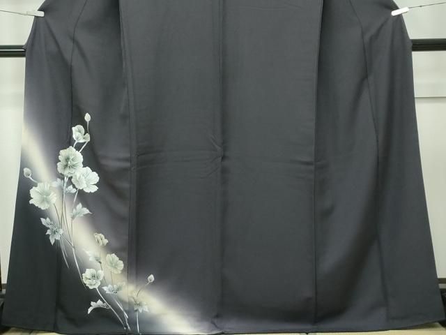平和屋本店□極上 訪問着 草花文 暈し染め 金銀彩 紫黒色地 やまと誂製