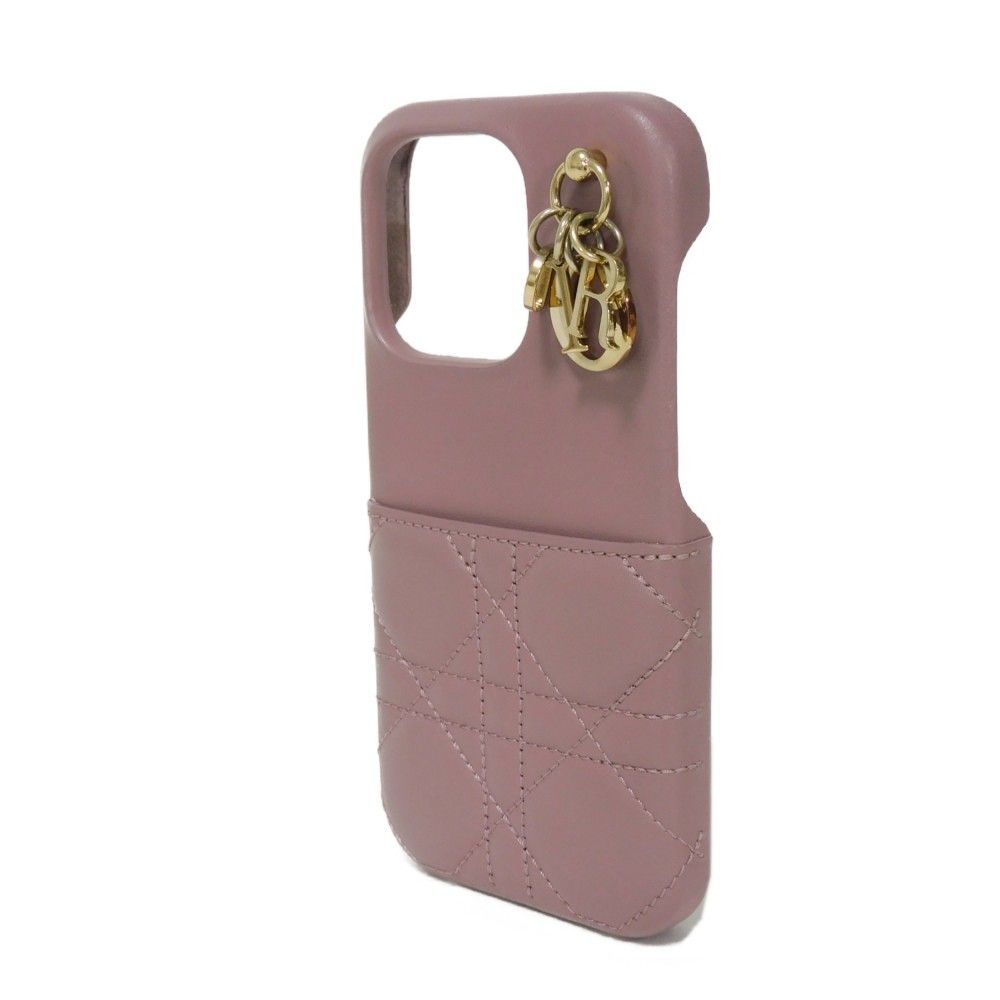 Dior ディオール LADY DIOR iPhone 14 PRO ケース ロゴチャーム ステッチ ラムスキン カナージュ ピオニーピンク スマホケース S0988ONMJ_M81P