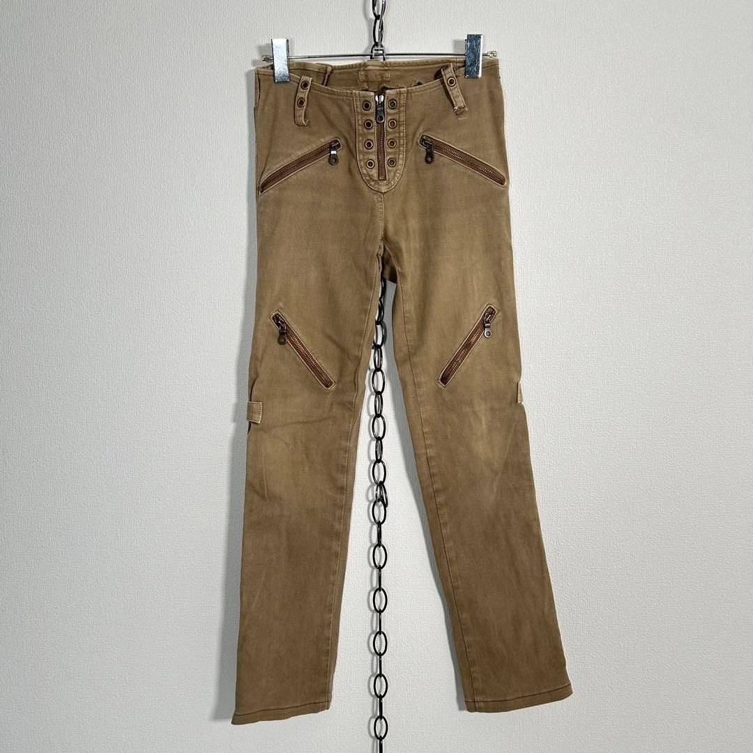00s Aechive SHARE SPIRIT TYPE A-9 ジップ スキニーパンツ コットン サイズ38 ベージュ系 シェアースピリット ローライズ