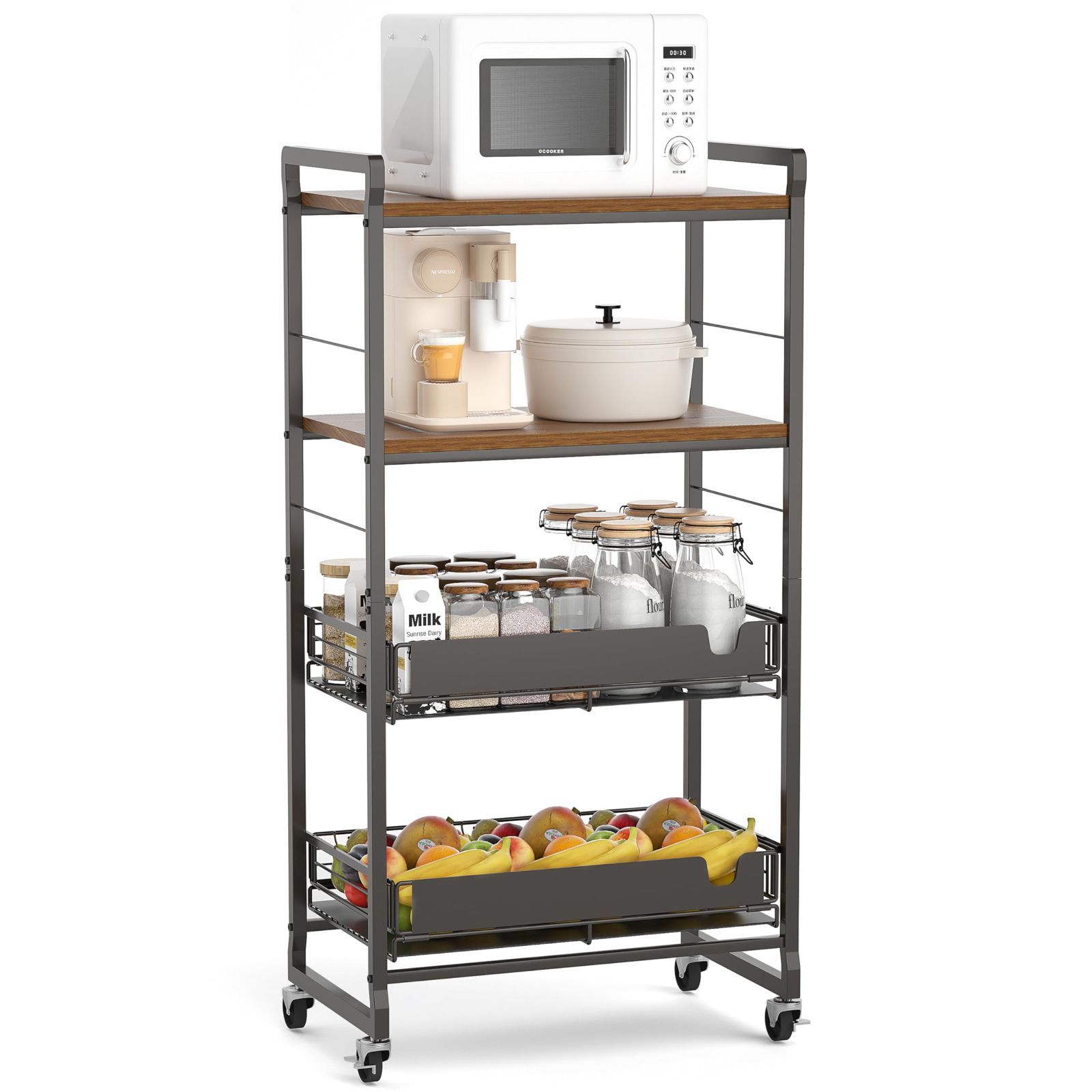 【在庫処分】TORIBIO キッチンラック 4段式幅 63×奥行33.5×高さ116.5cm キッチンラック レンジラック オープンラック プリンタ台 耐荷重134kg アジャスト付き 耐震転倒防止 耐摩耗性 防水性 耐熱性機能