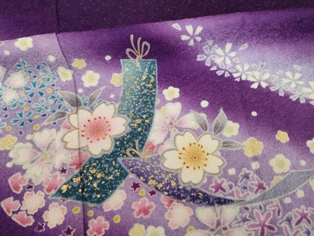 平和屋着物○豪華振袖 流水短冊花文 暈し染 金彩 金通し地 正絹 逸品