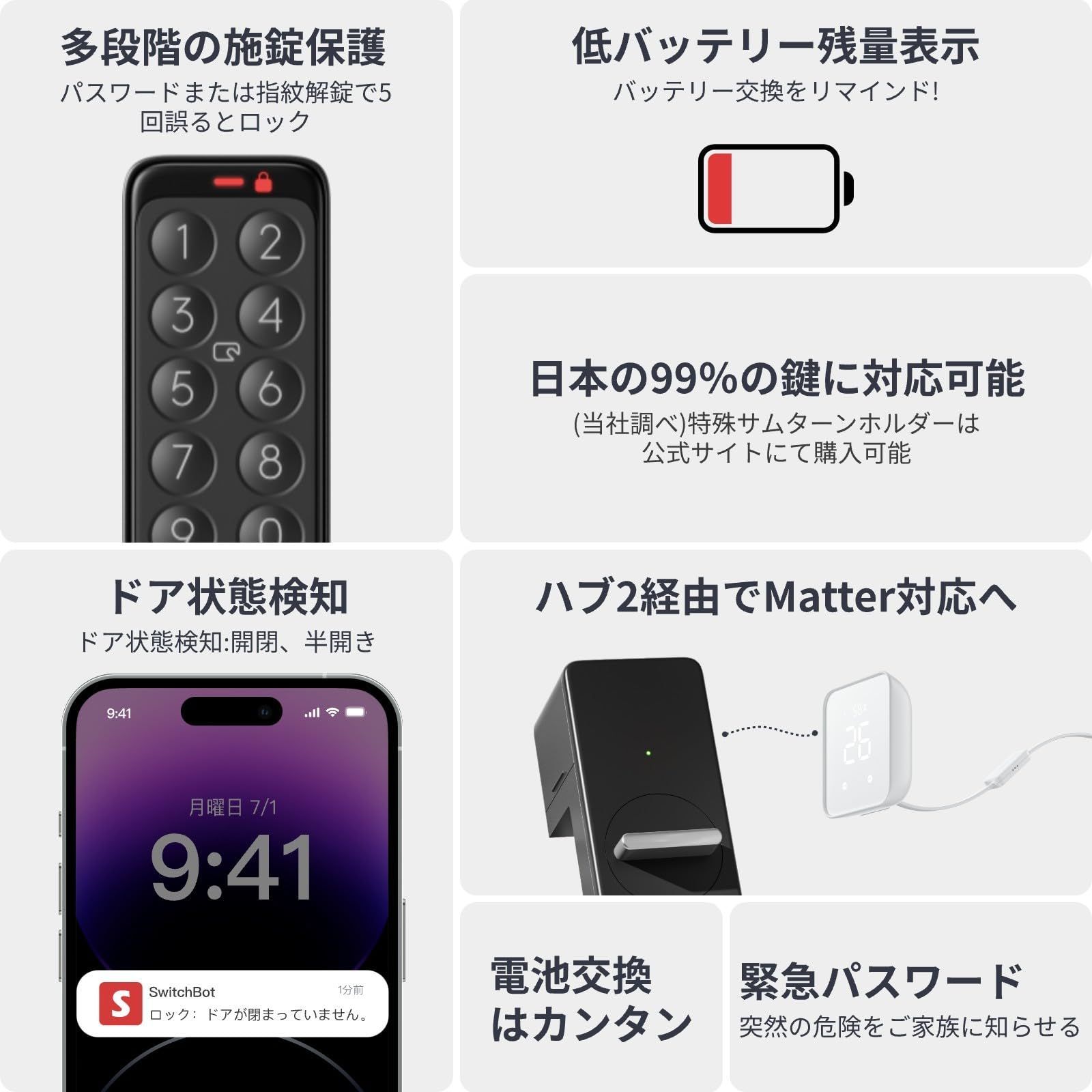 新着商品 暗証番号 玄関 オートロック Google スイッチボット Home Siri スマートホーム LINE Alexa Clovaに対応 セット 遠隔対応 指紋認証パッド 工事不要 スマートロック 取付カンタン SwitchBot 防犯対策