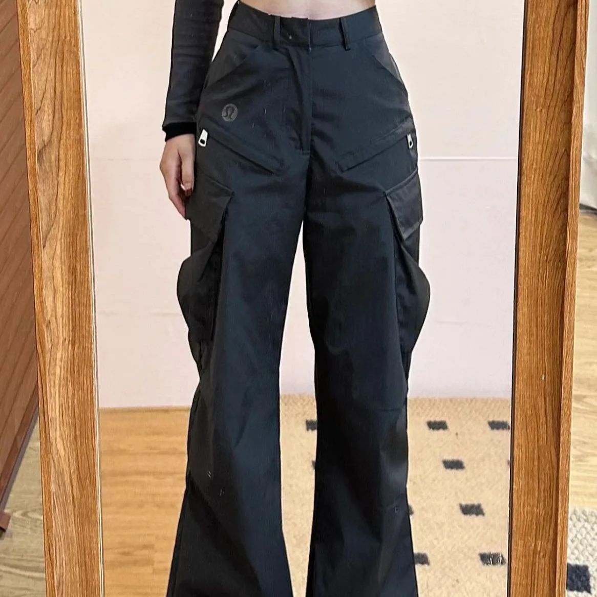lululemon 新しいダークグレーアメリカンスウィートクールハイウエストストレートレッグワークパンツ女性デザインスリムカジュアルパンツ