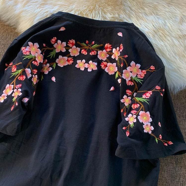 半袖 刺繍 tシャツ 花柄 クルーネック 春 カットソー メンズ 夏