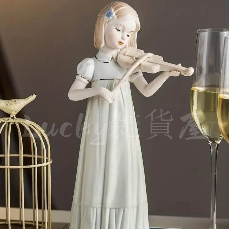 ブロンズ像＋ペンダントライトのスタンド バイオリンを弾く少女