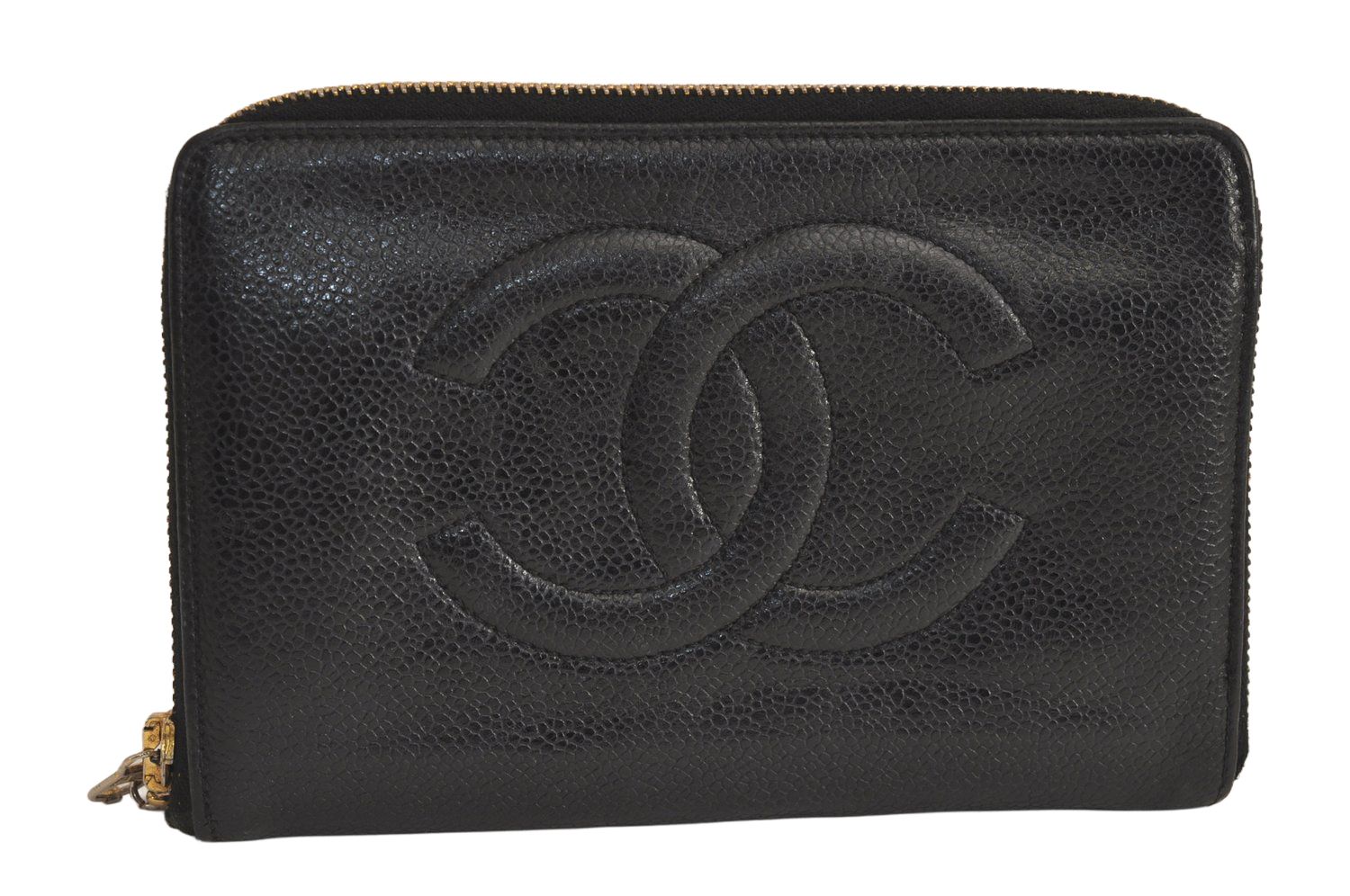 CHANEL シャネル ヴィンテージ キャビアスキン CC ロゴ 長財布 ブラック 5140M