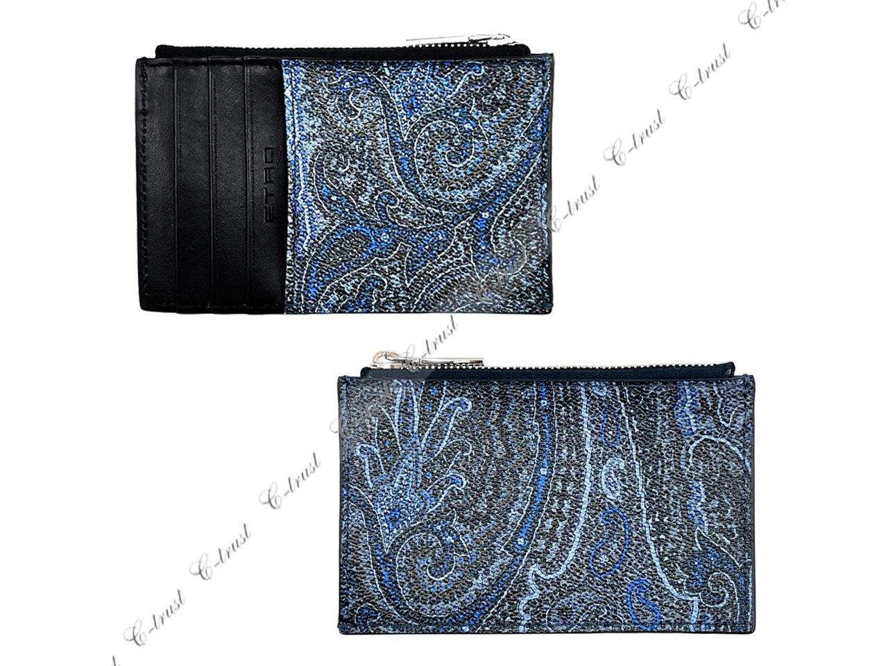 ETRO エトロ 財布 フラグメントケース カード コイン ケース ペイズリー ロゴ イタリア製 ブルー L 896