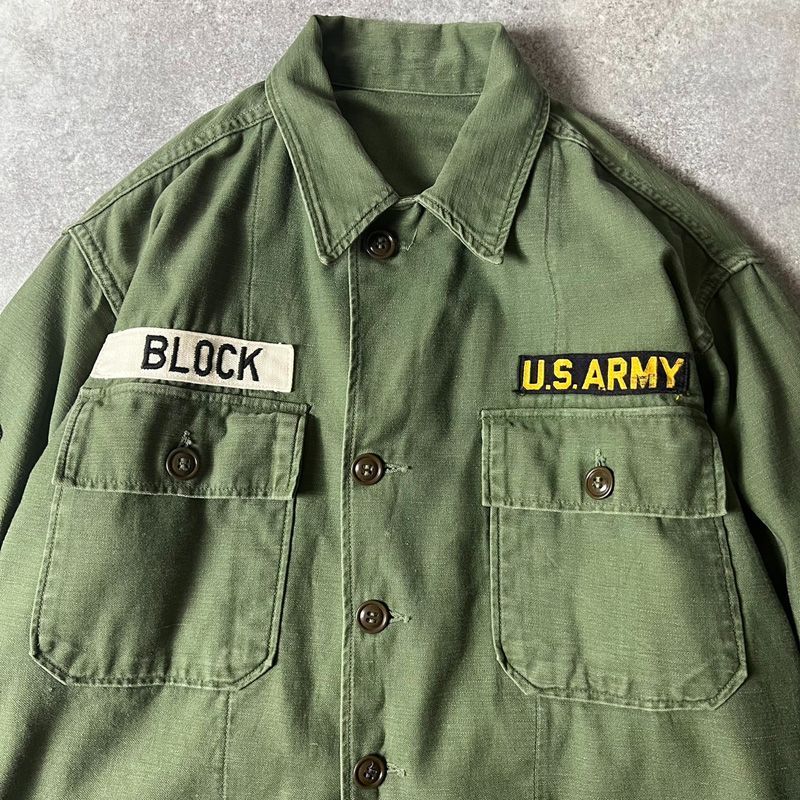 50s US ARMY 米軍実物 OG-107 コットン サテン ユーティリティ シャツ