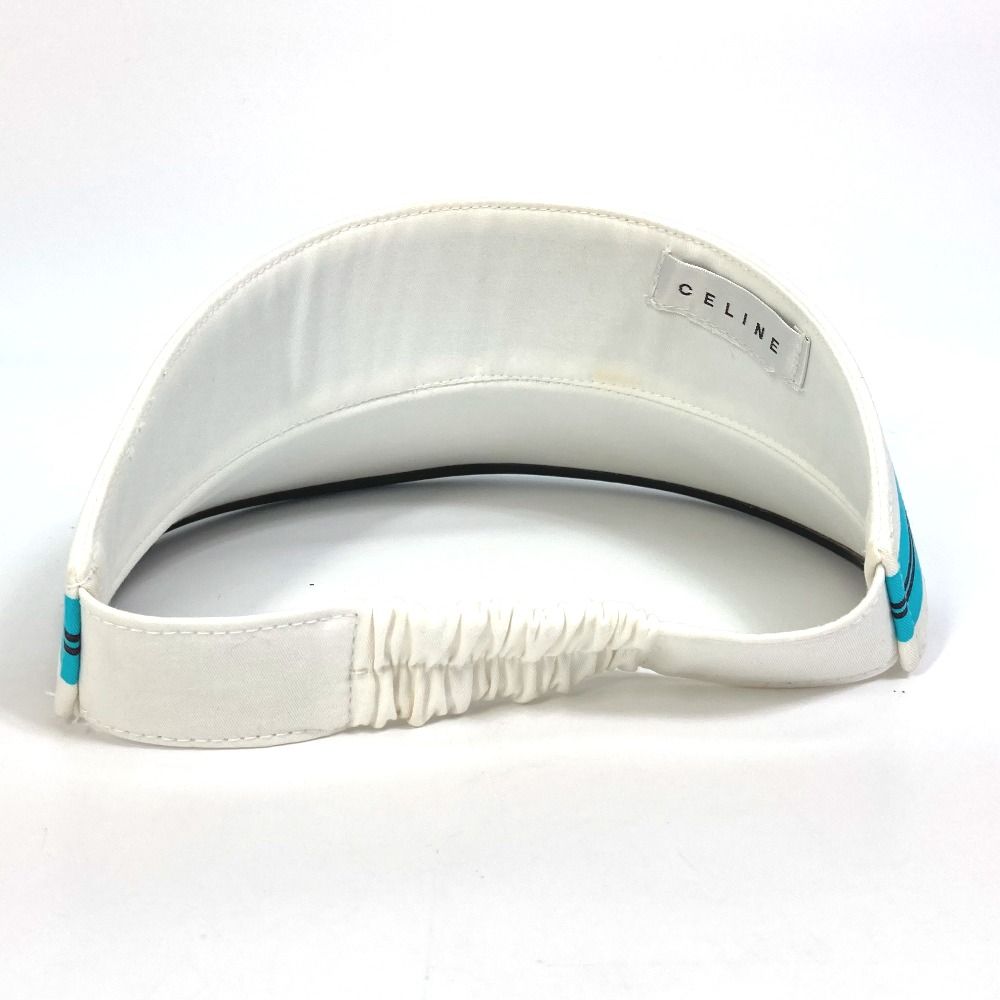 セリーヌ ロゴ ライン 帽子 バイザー サンバイザー コットン ホワイト