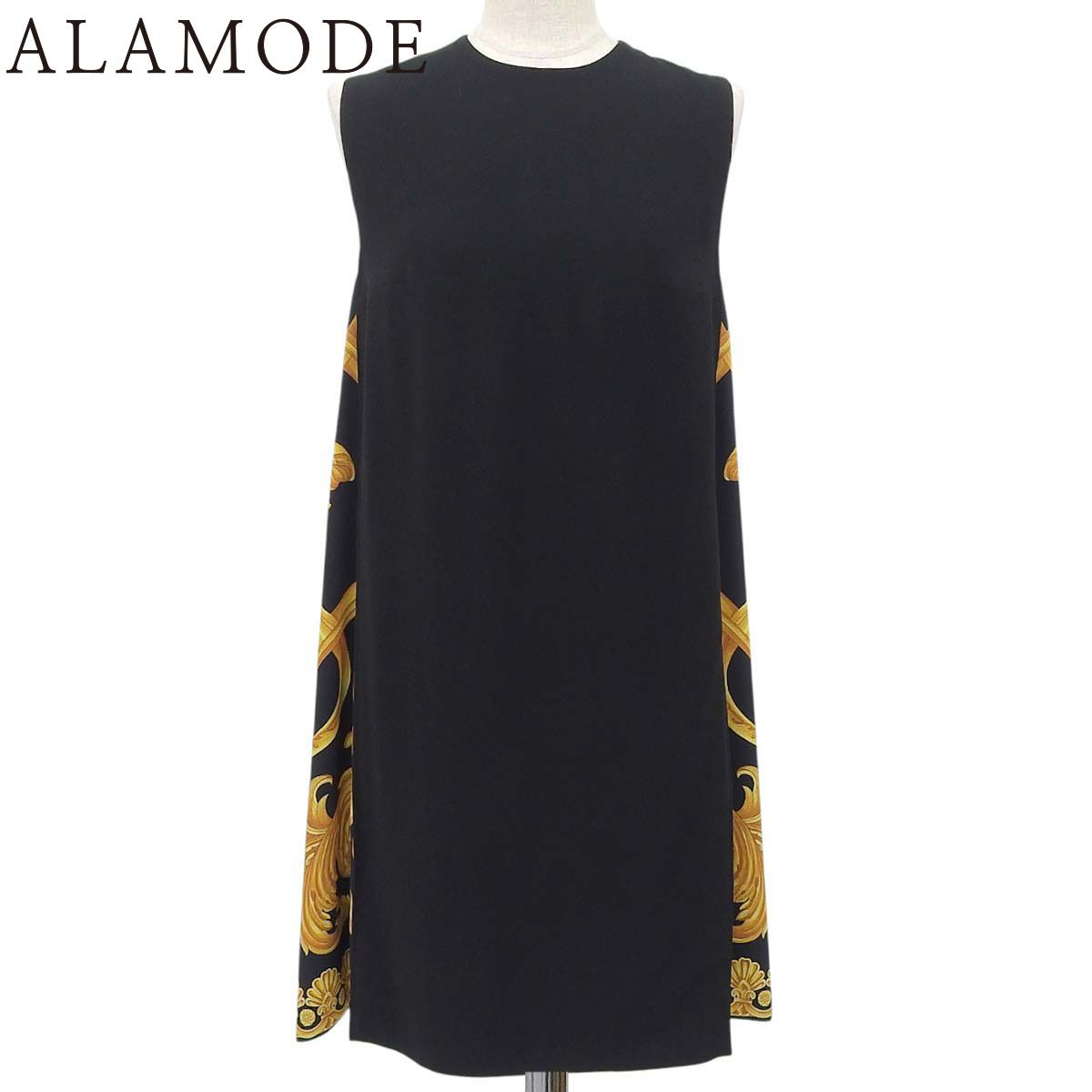 VERSACE ヴェルサーチ ノースリーブ ワンピース ワンピース 2025年 アパレル ファッション 切り替え 38 アセテート レーヨン ブラック黒 イエロー黄 レディース 40802156239 アラモード