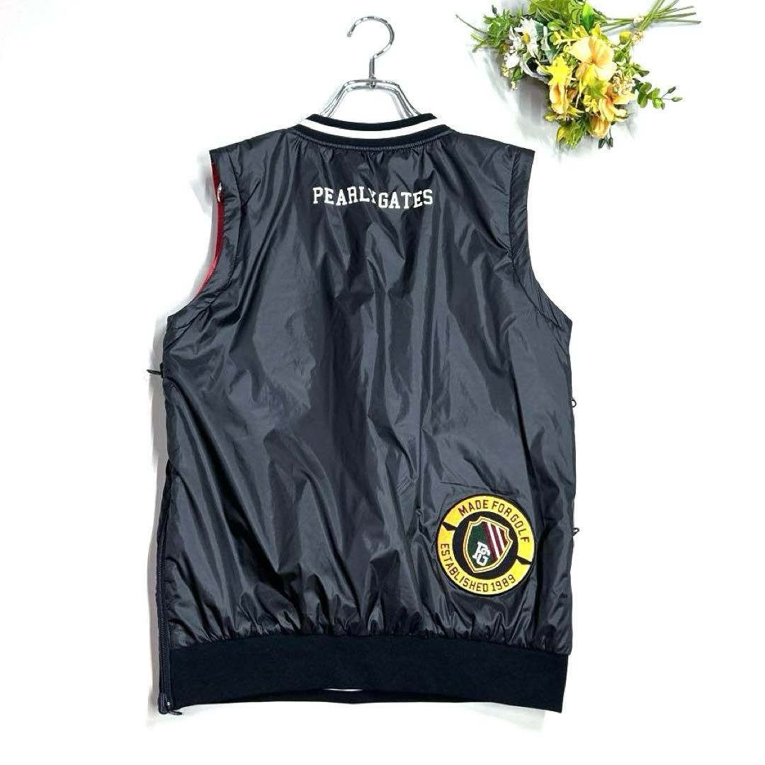 パーリーゲイツ　0/S リバーシブル　中綿ベスト　ネイビー　レッド　ワッペン パーリーゲイツ 0/S リバーシブル 中綿ベスト ネイビー レッド