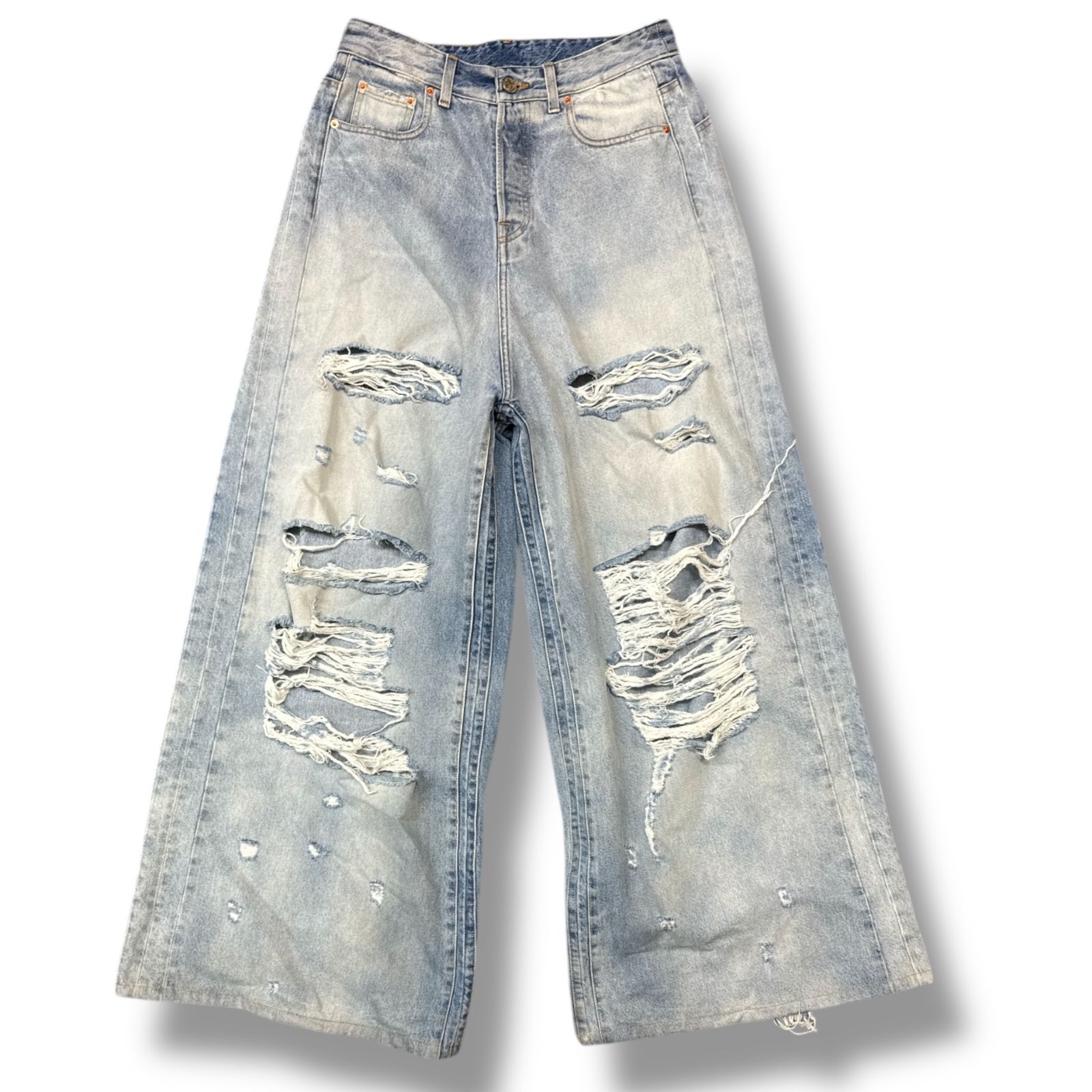 VETEMENTS ワイドレッグダメージデニムパンツ ジーンズ ワイドパンツ