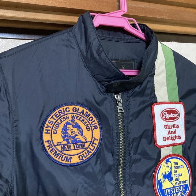 ヒステリックグラマー ナイロンライダースジャケット ワッペン 黒